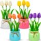 4 Pack Mini Artificial Potted Tulips – Multicolor Faux Flowers in Macaron Pots for Spring Home & Table Decor